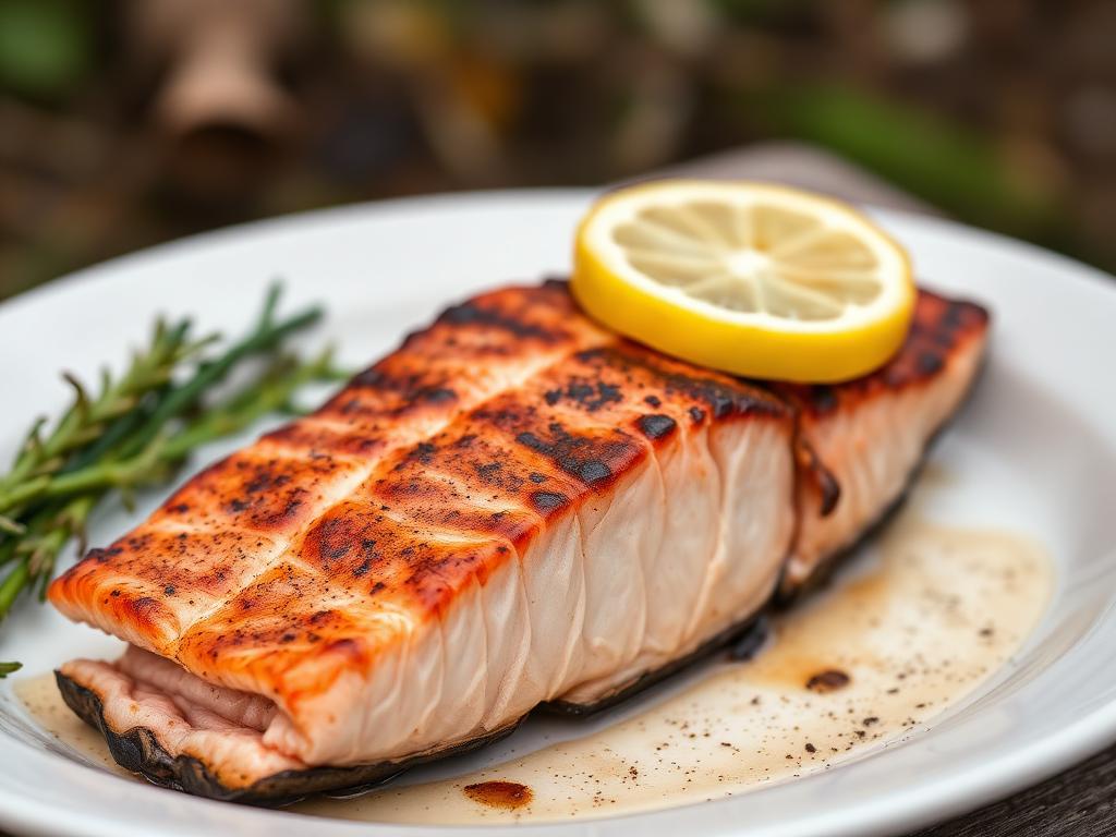 Kirkkaanpunainen grillattu lohifile sitruunalohkon kanssa