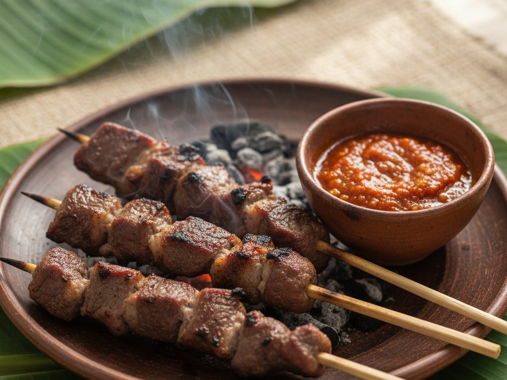 Grillattuja lihavartaita hiilloksen päällä