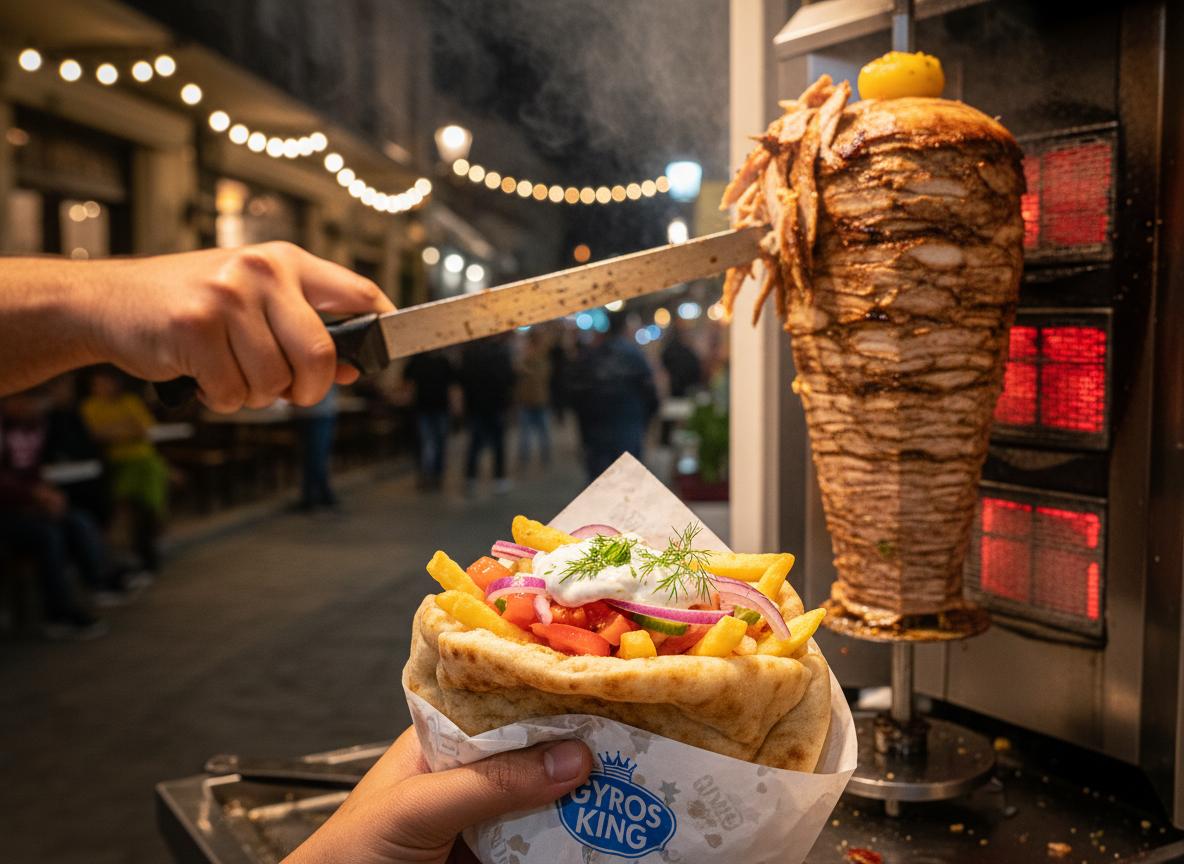 Gyros - vartaassa paistettua lihaa pitaleivässä