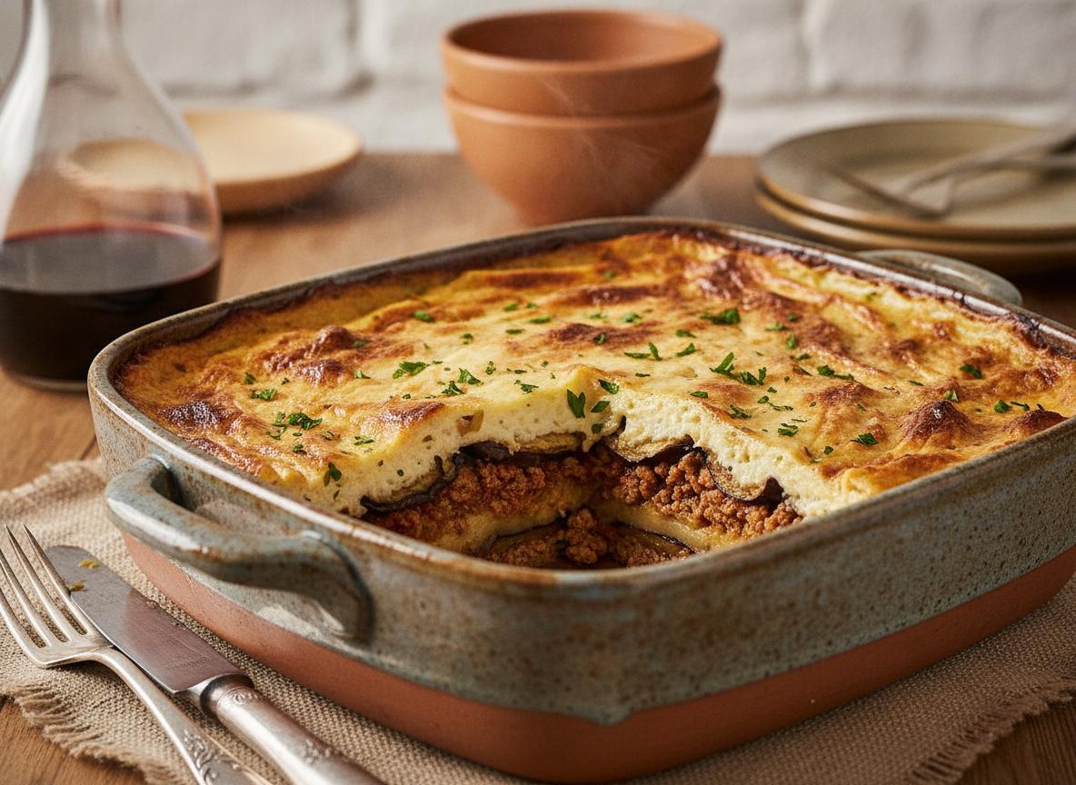 Moussaka - kerrostettu munakoiso-perunavuoka