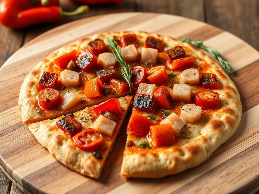 Suorakaiteen muotoinen täytetty leipäpiirakka paloiteltuna