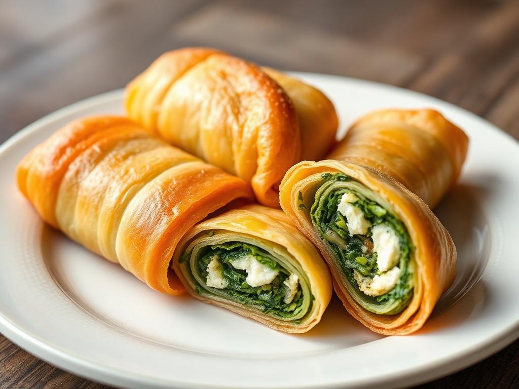 Rapea kierretty ohutleipärulla vihreällä yrttitäytteellä