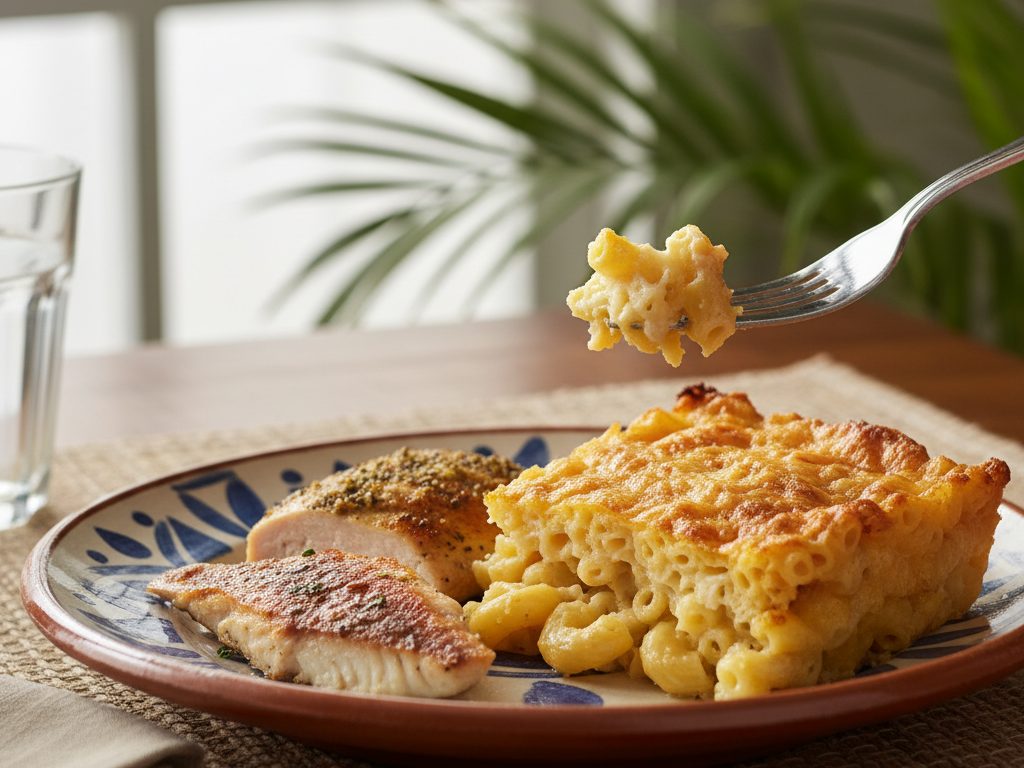 Rapeapintainen makaronivuoka leikattuna paloiksi