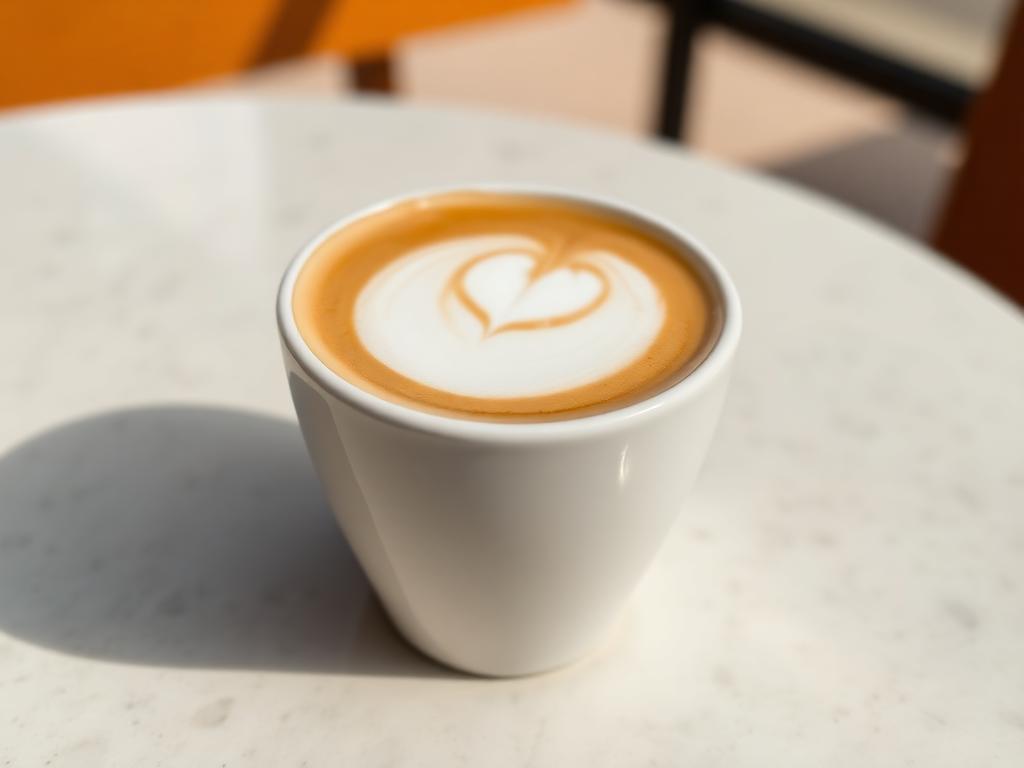 Flat white -kahvi valkoisessa kupissa maitokuviolla