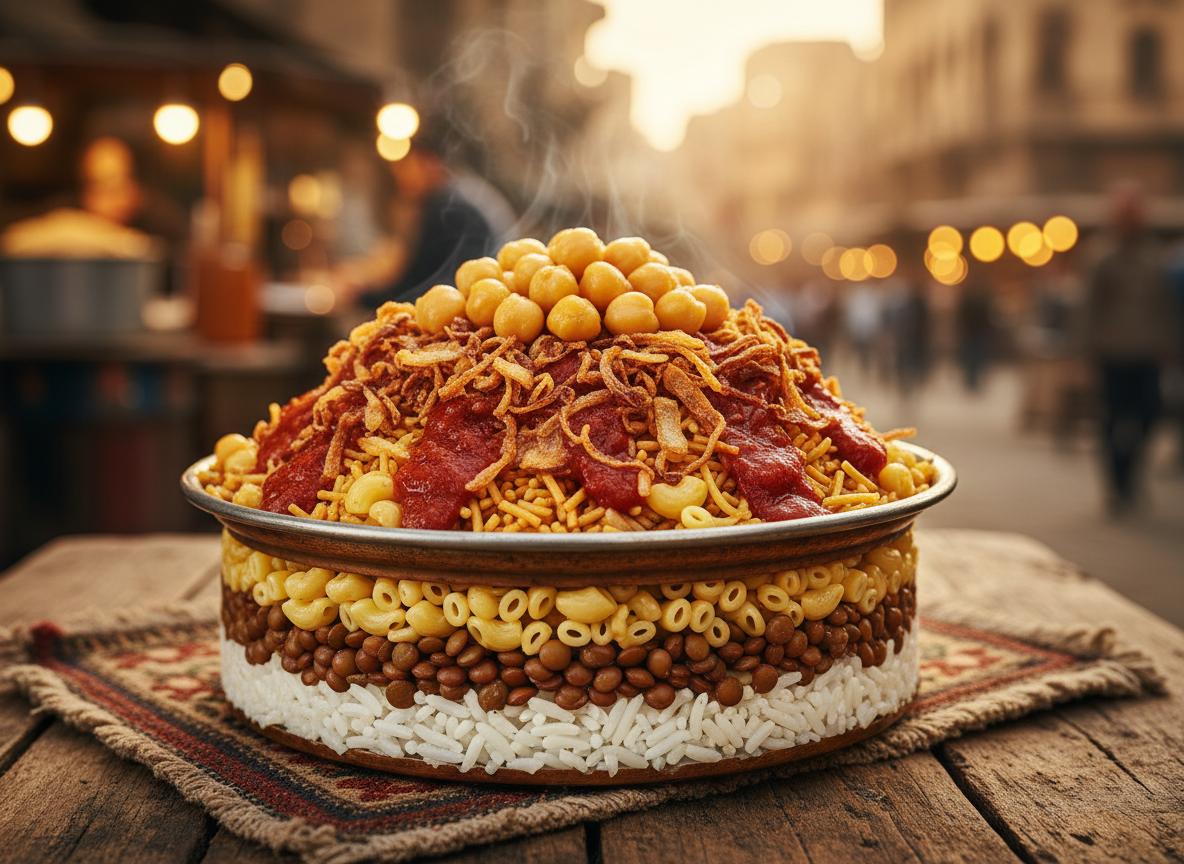 Koshari - egyptiläinen nuudeli-linssi-riisi