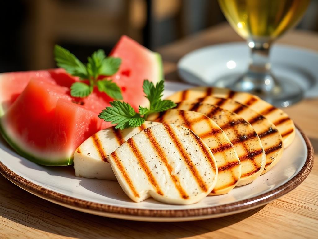 Grillattuja juustoviipaleita sitruunan ja mintun kera