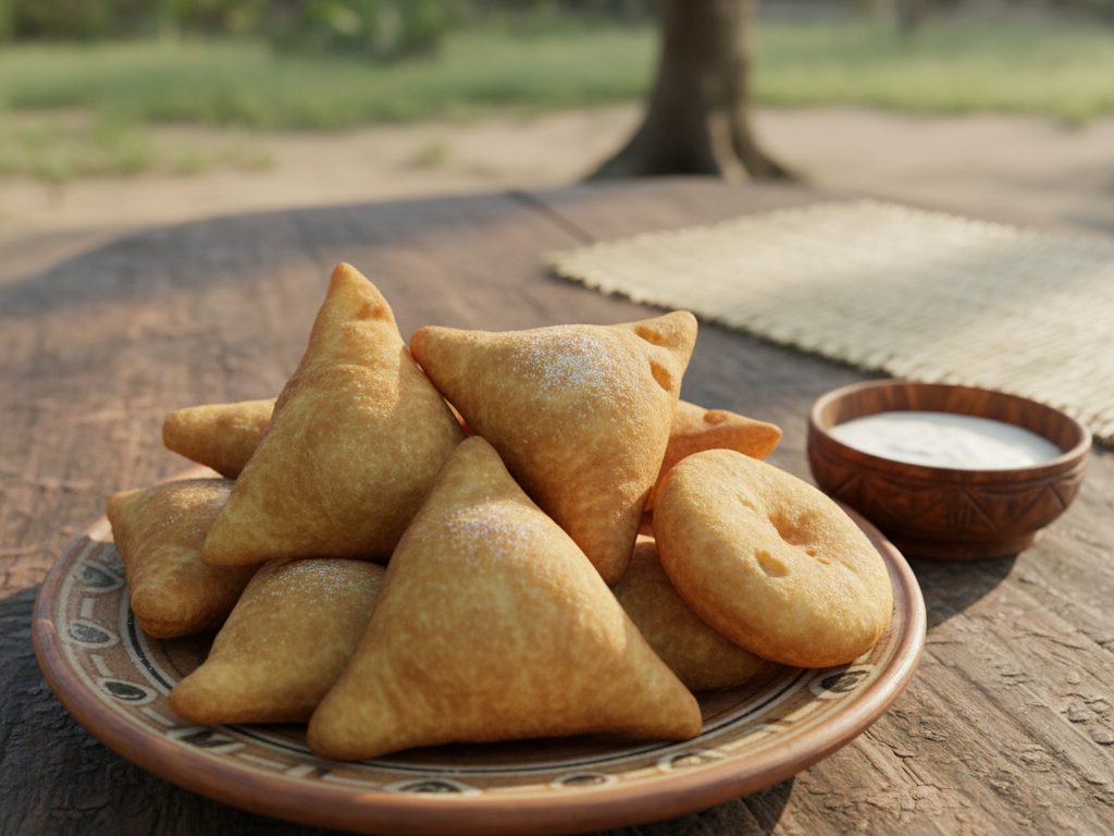 Paistettuja mandazi-munkkeja korissa