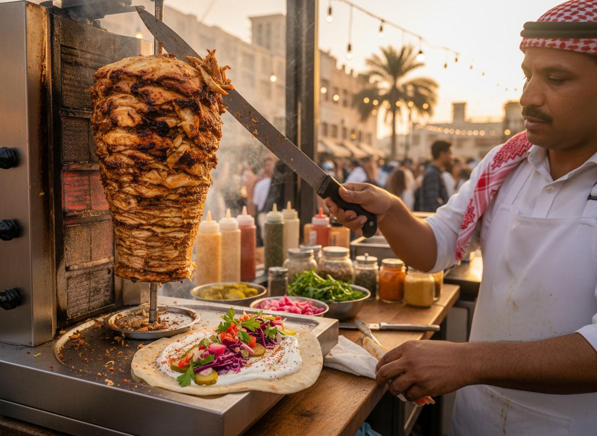 Shawarma - vartaassa paistettua lihaa pitaleivässä