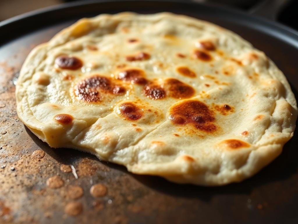Ohut taitettu paistettu leipä juustotäytteellä peltilevyn päällä