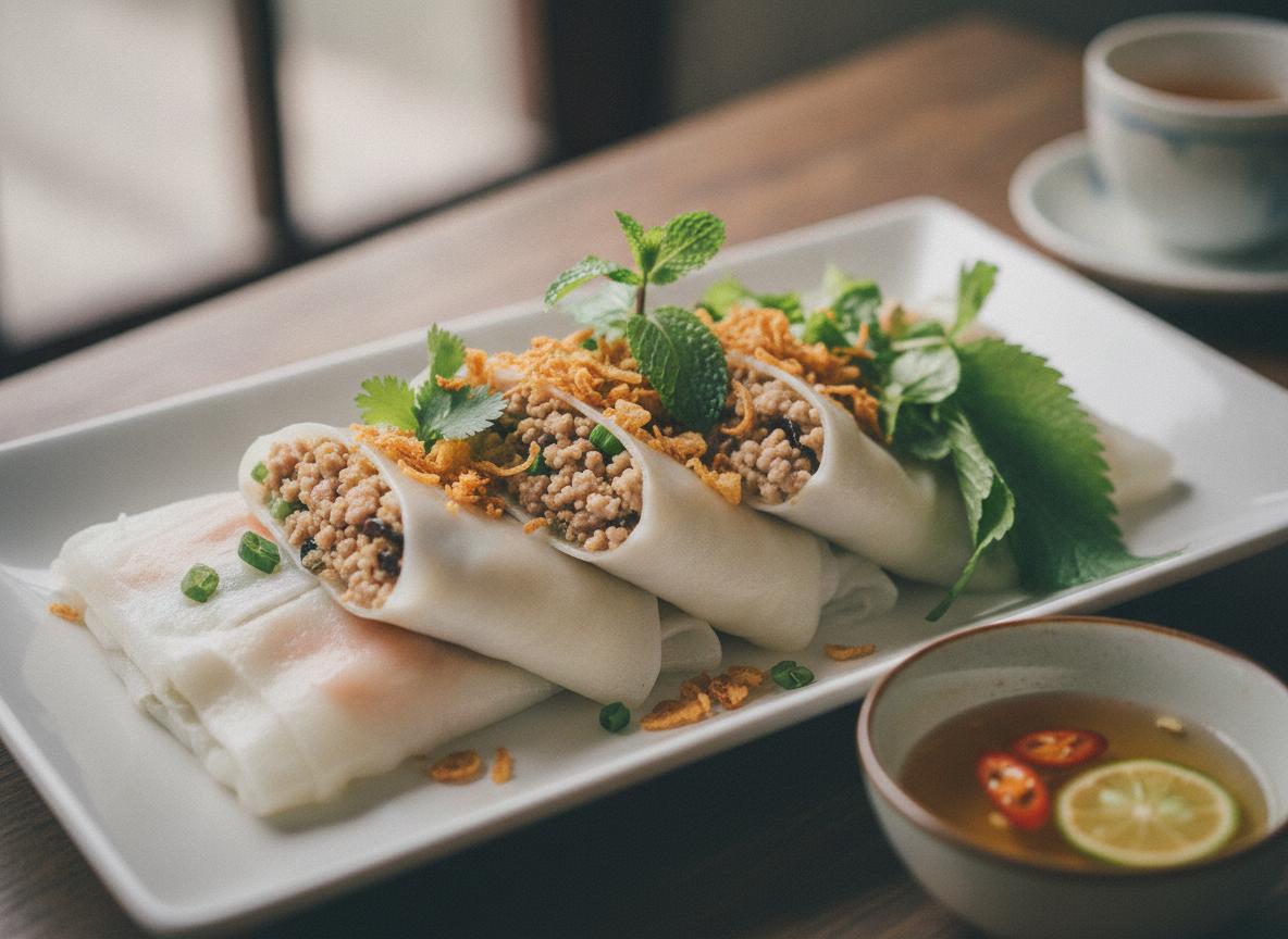 Bánh cuốn - höyrytettyjä riisilettuja