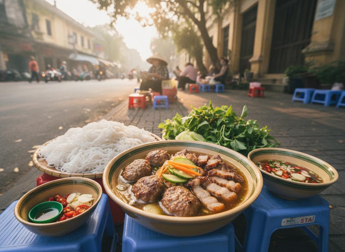 Bún chả - grillattua possua riisivermiselleillä