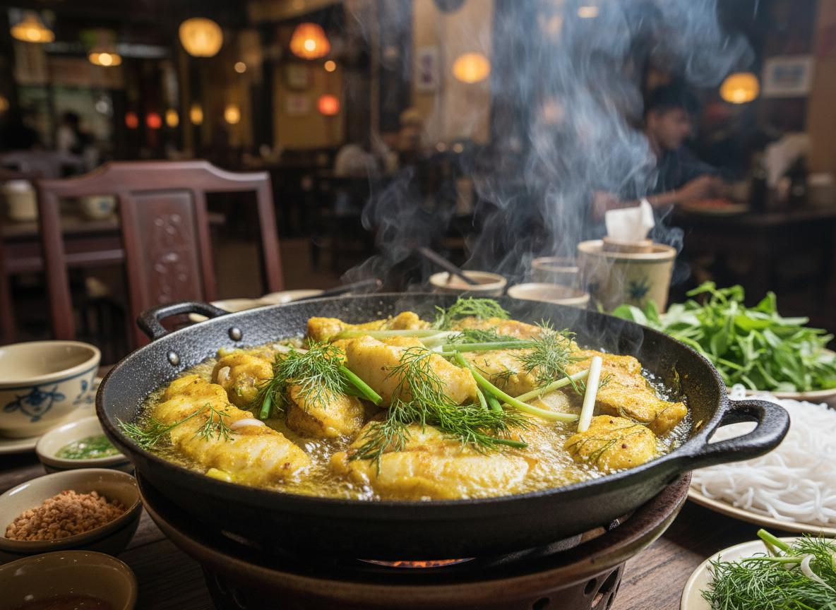 Chả cá Lã Vọng - paistettua kalaa kurkumalla ja tillillä