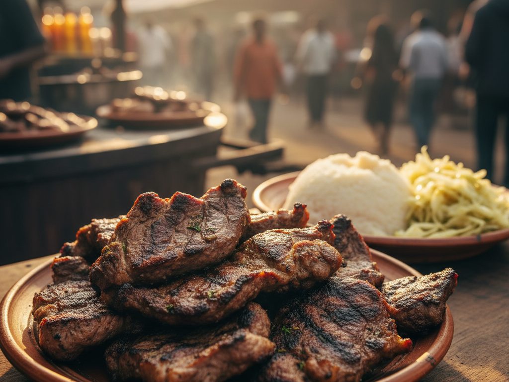 Grillattua lihaa paloiteltuna tarjoiluvadilla