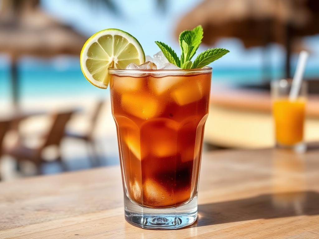 Rommicocktail lasissa mintun ja limetin kanssa