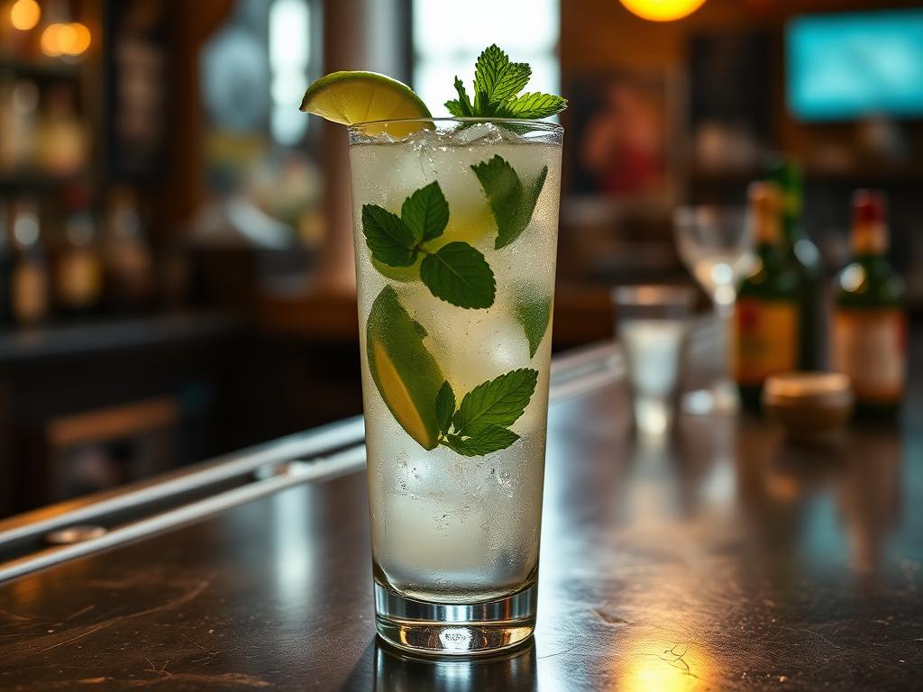 Mintunlehtiä ja limettiä korkeassa drinkkilasissa jään kanssa
