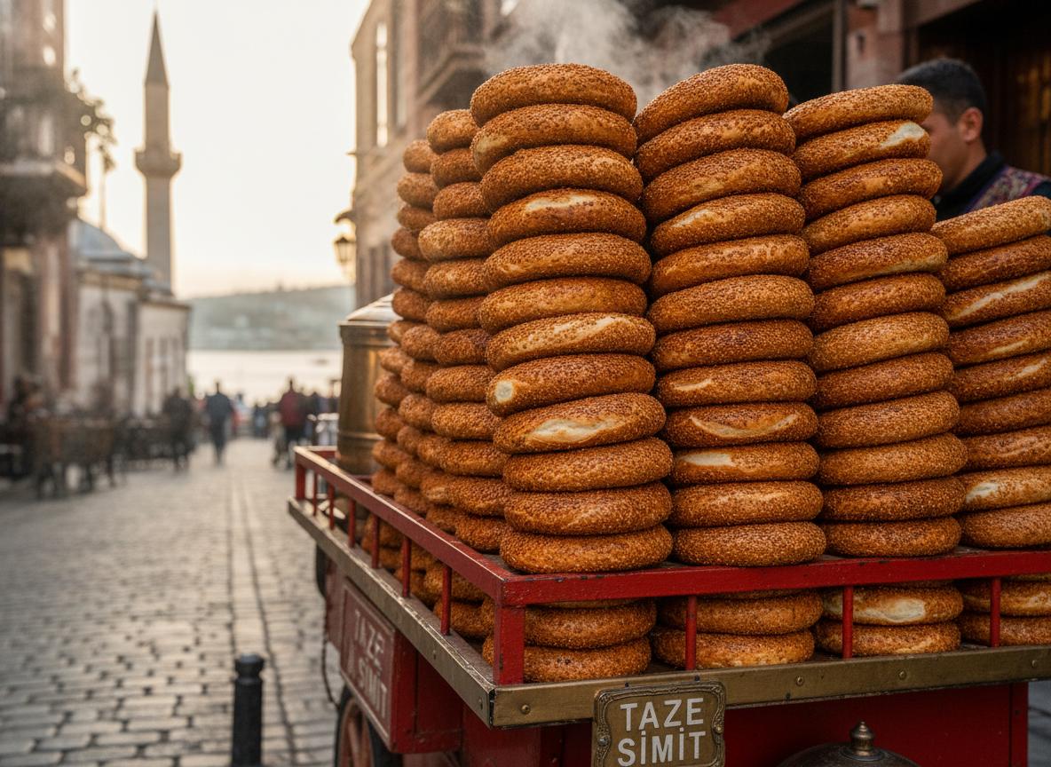 Simit - seesaminsiemenrengas punaisessa kärryssä