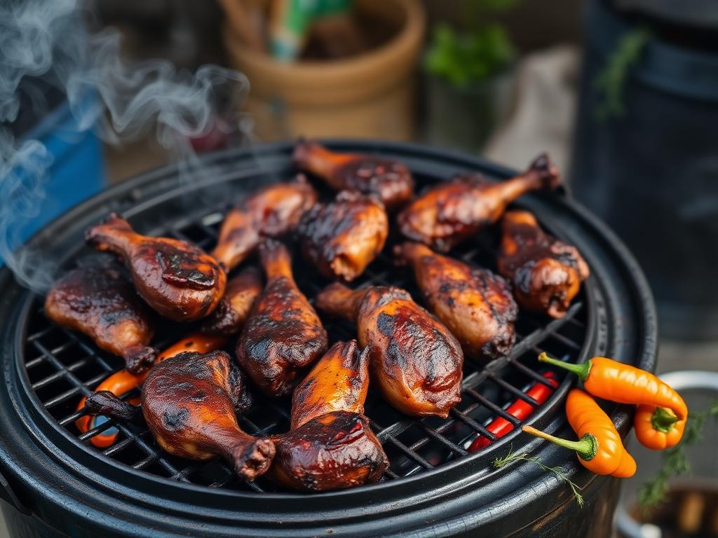 Tummaksi savustettuja kanapaloja hiiligrillillä