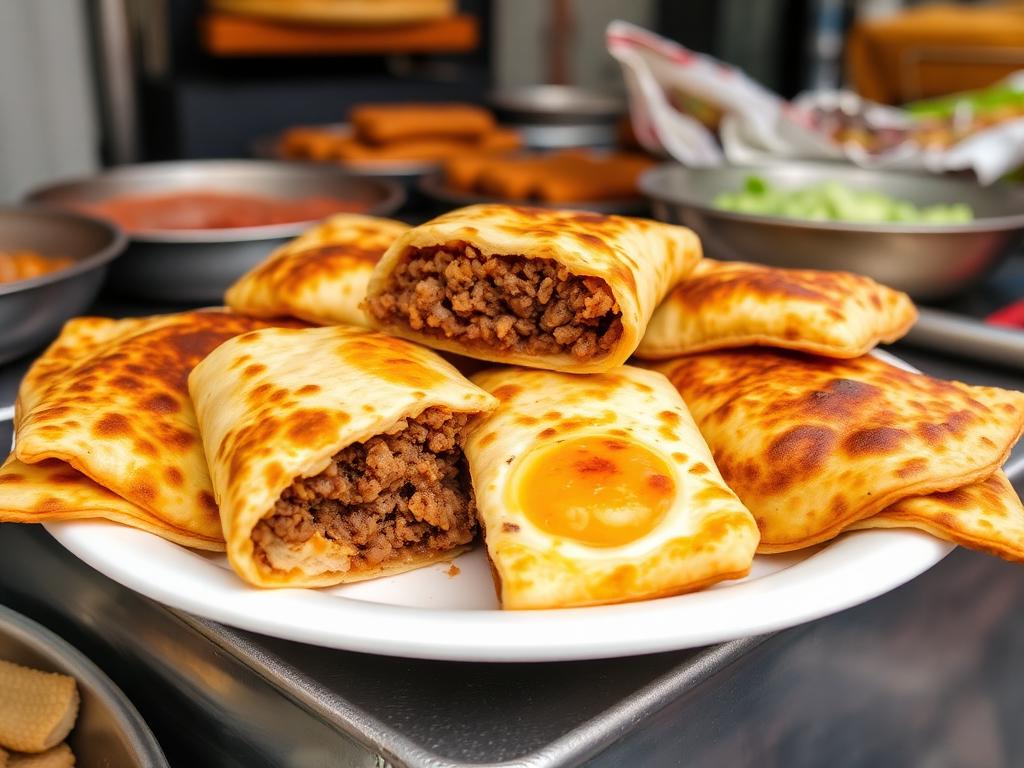 Rapea neliönmuotoinen täytetty ohutleipä paloiteltuna