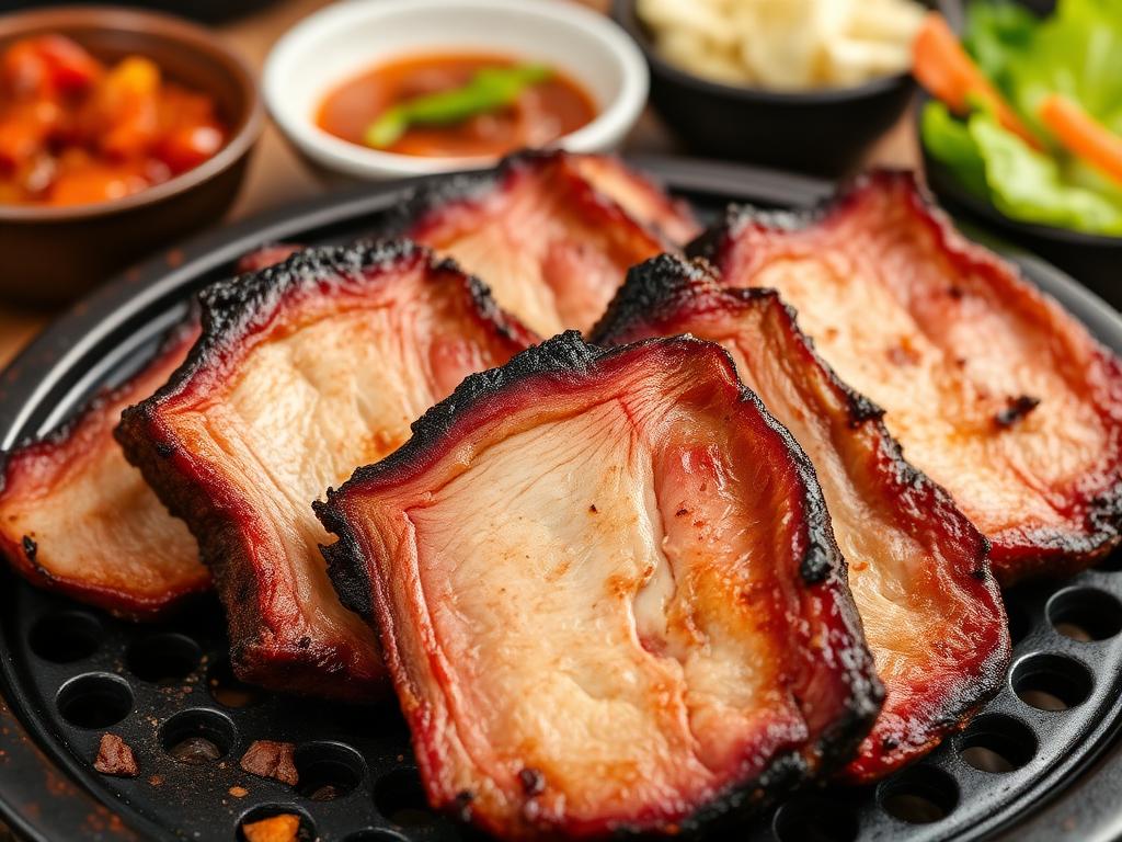 Paksuja sianlihapaloja grillautumassa pöytägrillillä