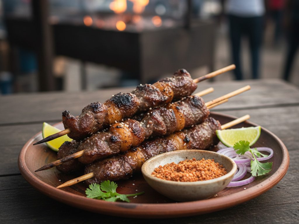 Grillattua lihaa tikussa hiilillä