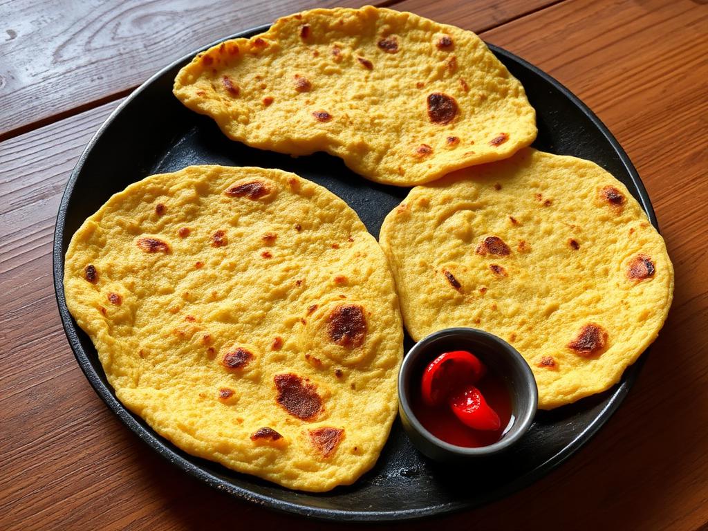 Paksu kookosleipä pannulla punaisen chilitahnan kanssa