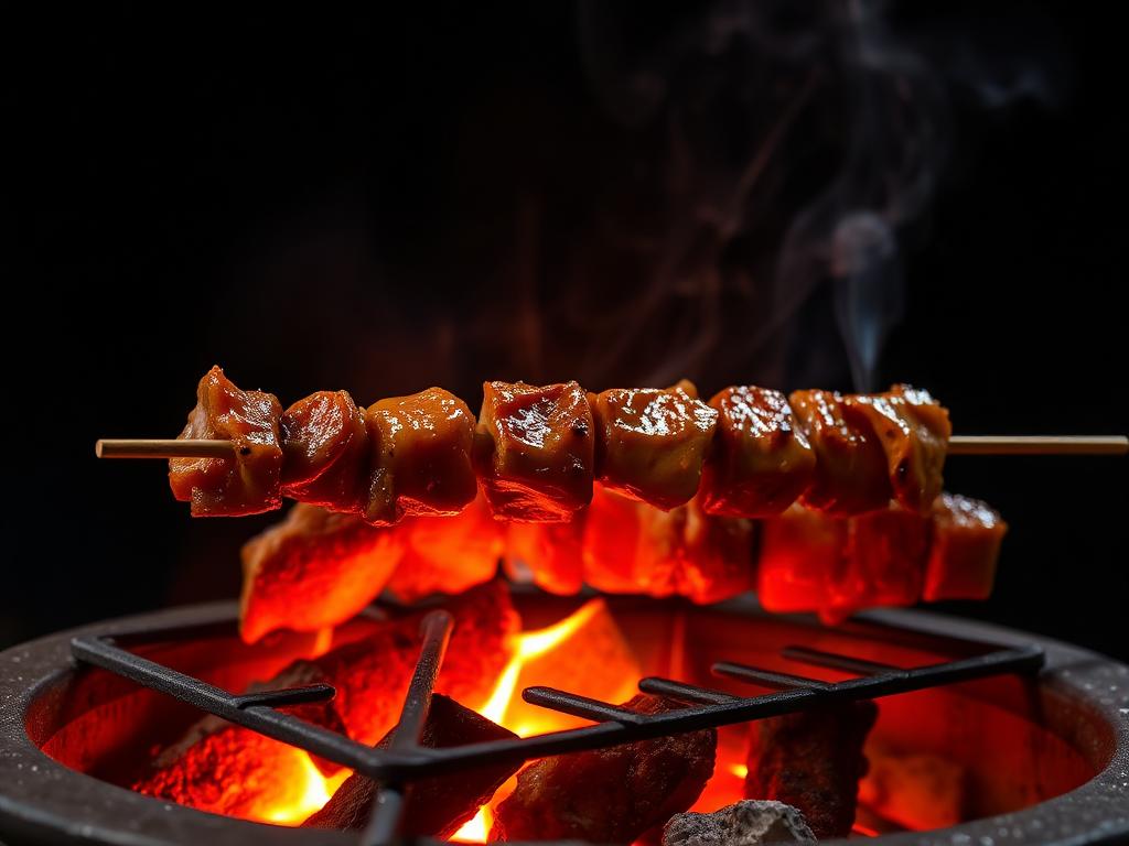 Grillattuja lihavartaita hiiligrillillä