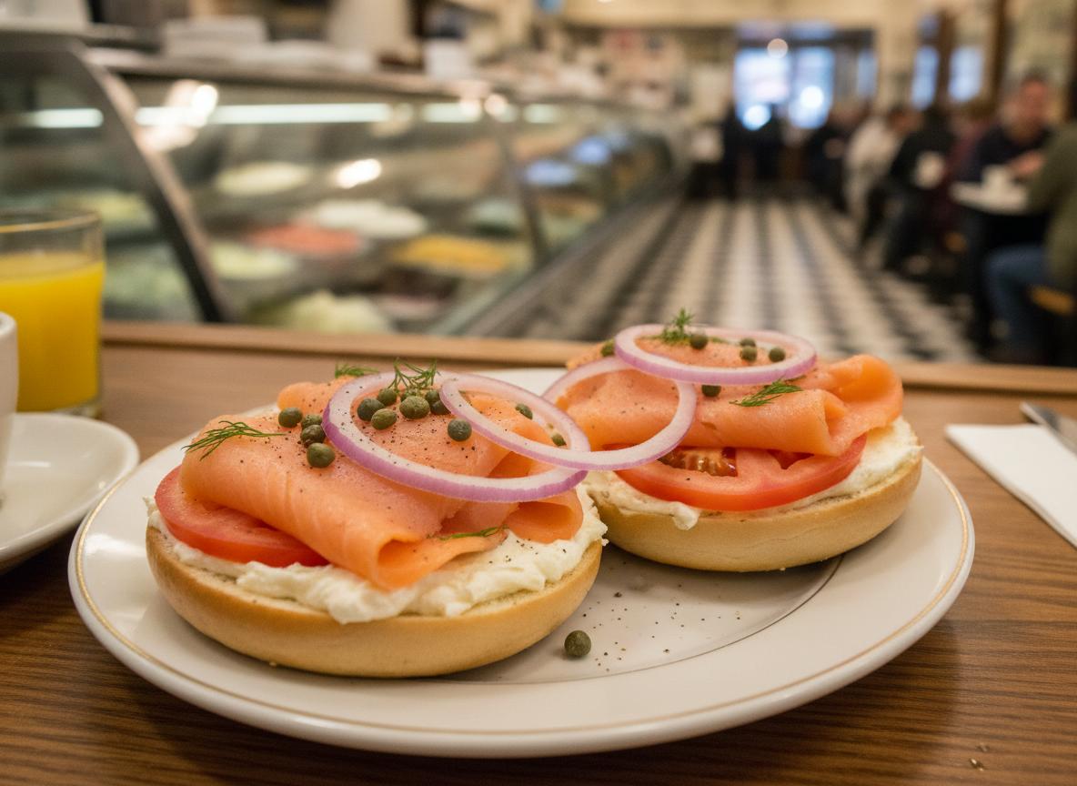 Bagel with cream cheese and lox - rinkileipä savulohella