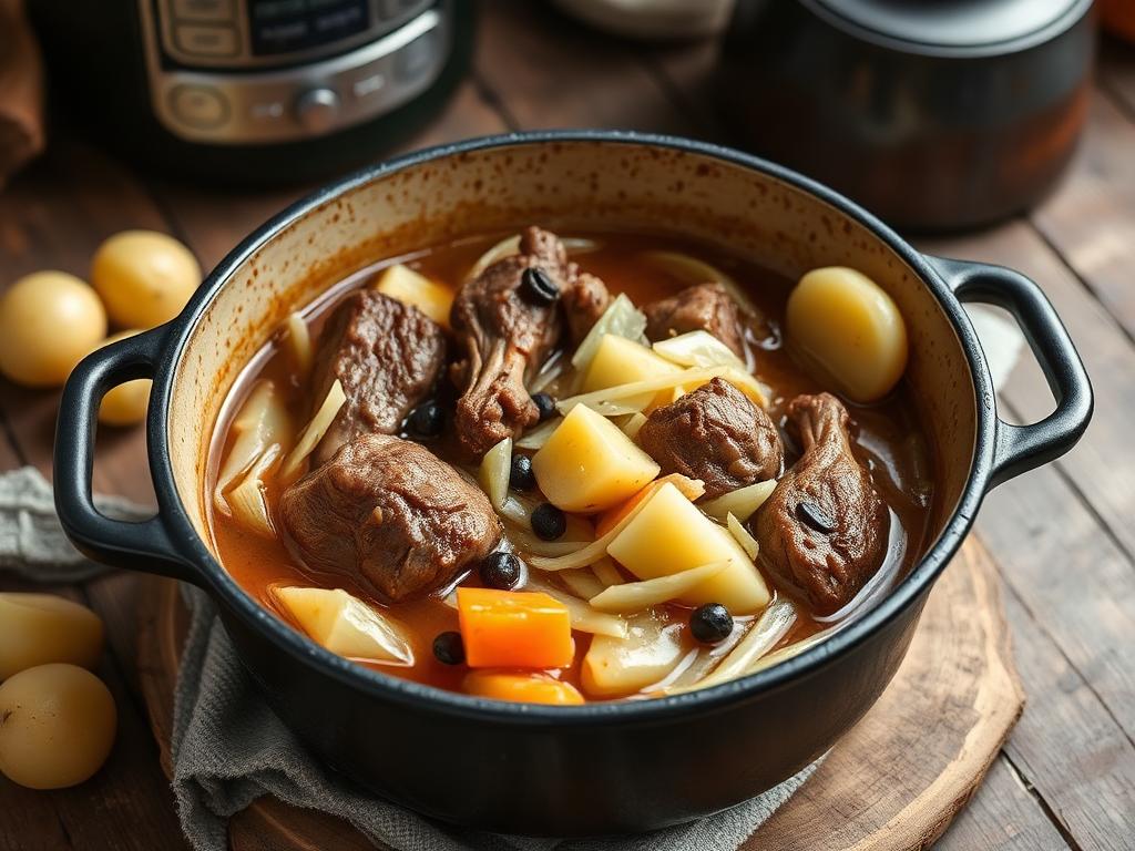 Lampaanlihaa ja kaalilohkoja padassa perunoiden kera