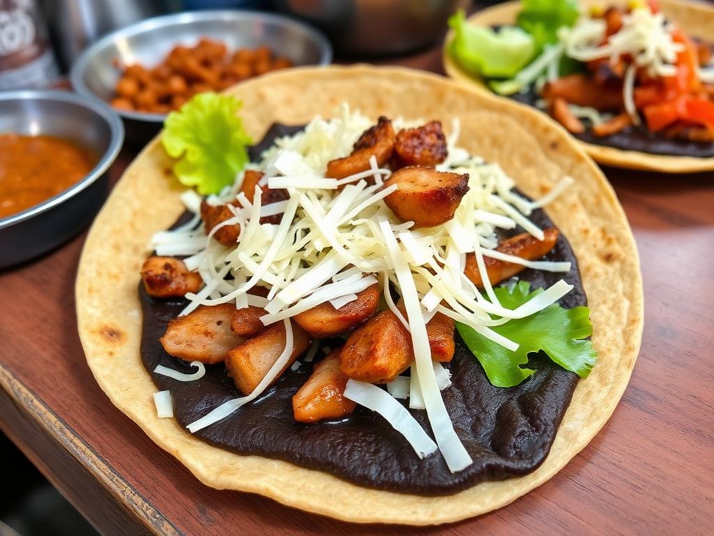 Iso rapea maissitortilla täytettynä pavuilla juustolla ja lihalla
