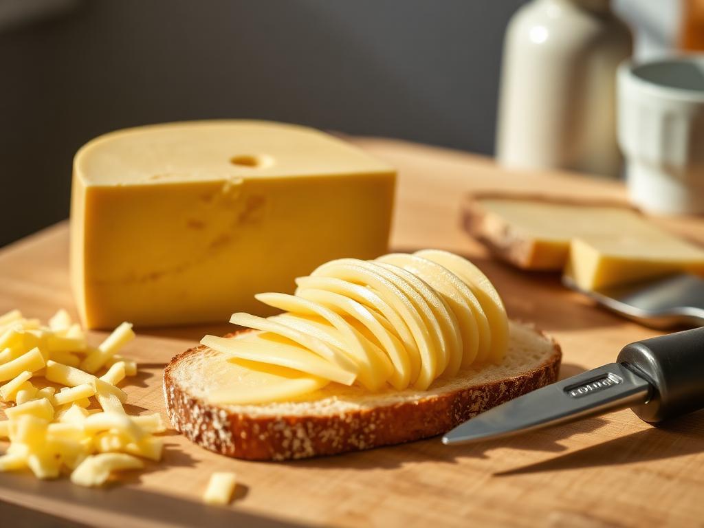 Ruskeaa juustoa höylättynä leivän päälle