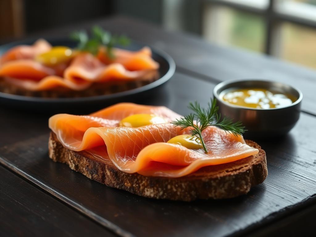 Ohuita graavilohiviipaleita tillikastikkeen ja leivän kanssa
