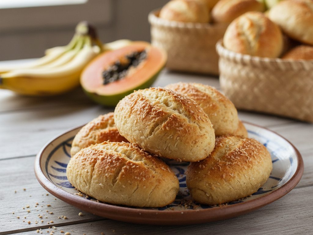 Kookostäytteinen makea leipä paloiteltuna