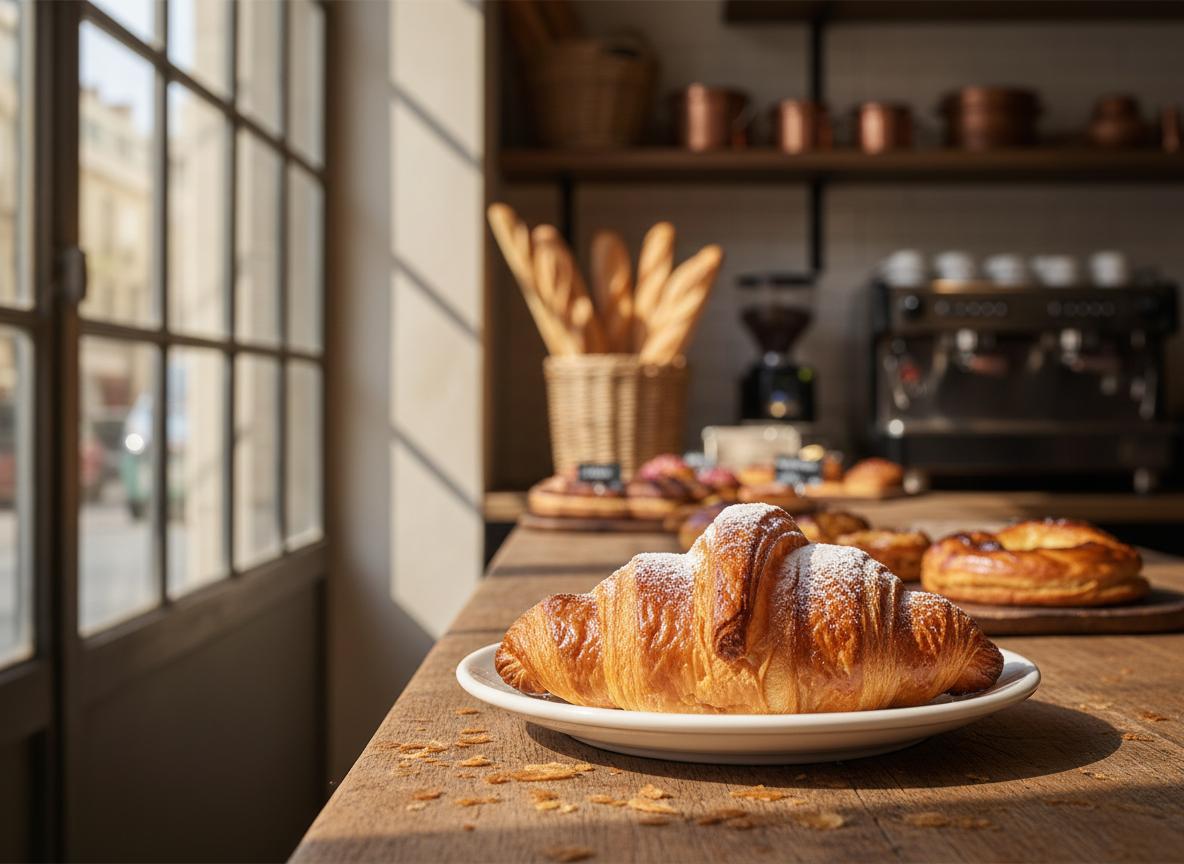 Tuore croissant leipomossa Pariisissa