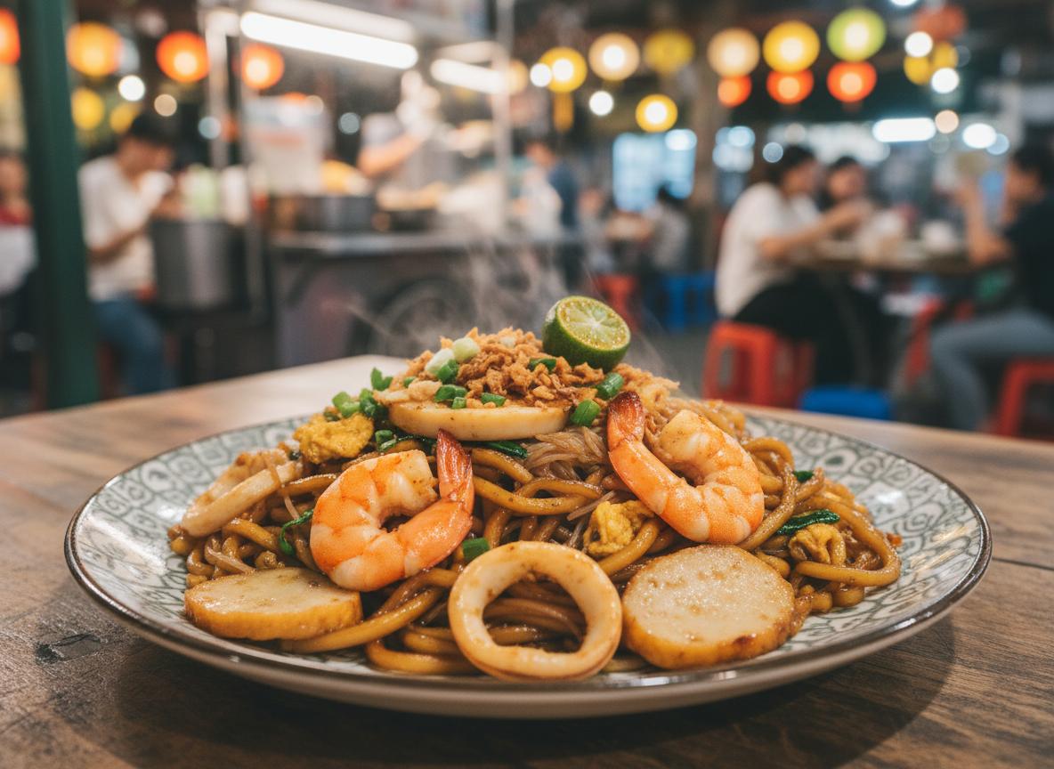 Hokkien mee - paistettuja nuudeleita merenelävillä