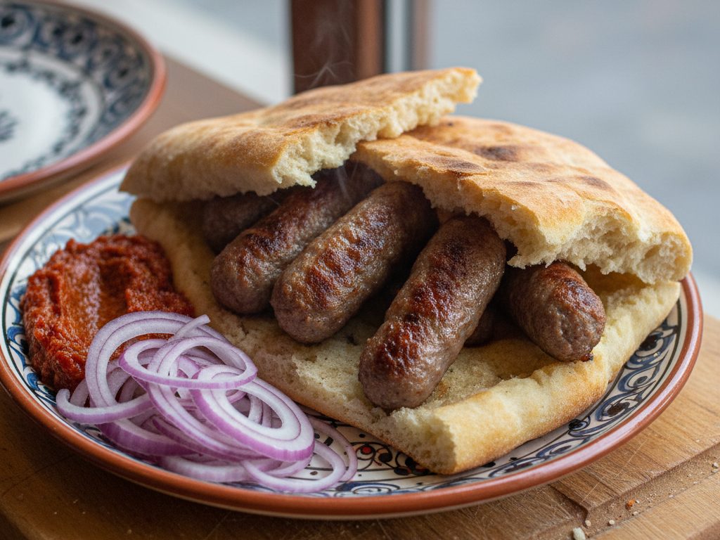 Grillattuja pieniä lihapullia leivän kera