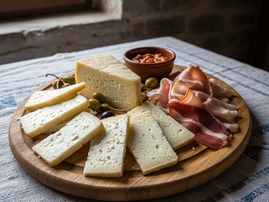 Paloiteltua kovaa vuoristojuustoa lautasella