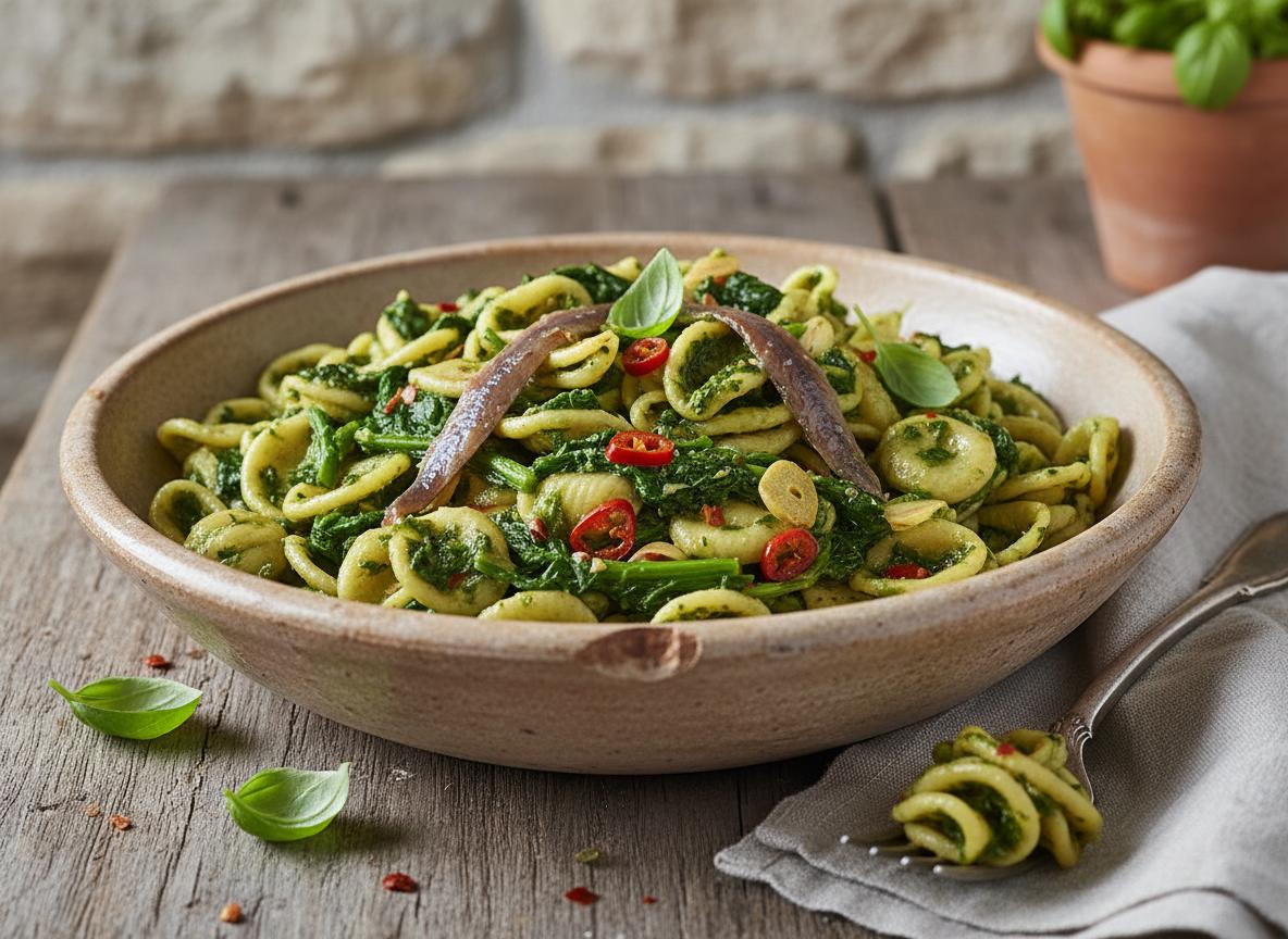 Orecchiette con cime di rapa - korvapastaa nauriinlehtien kanssa