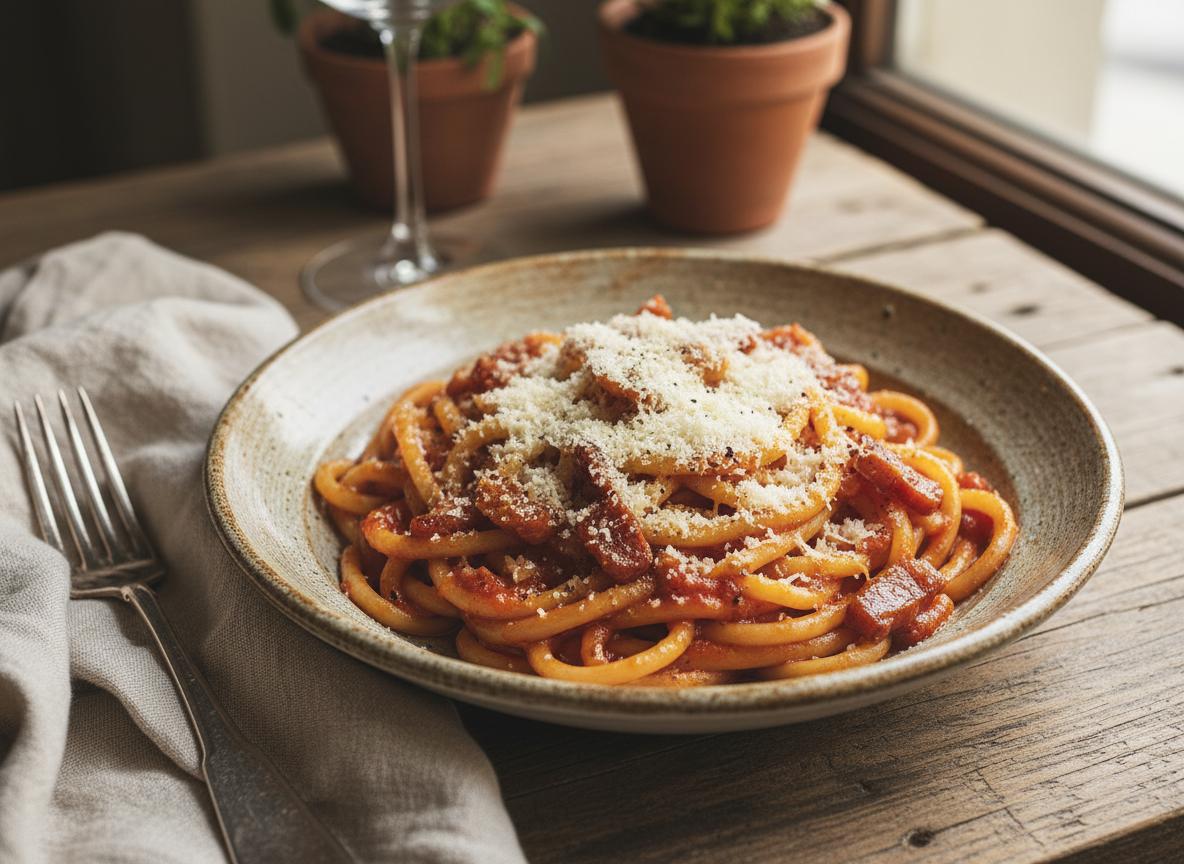 Bucatini all'amatriciana lautasella