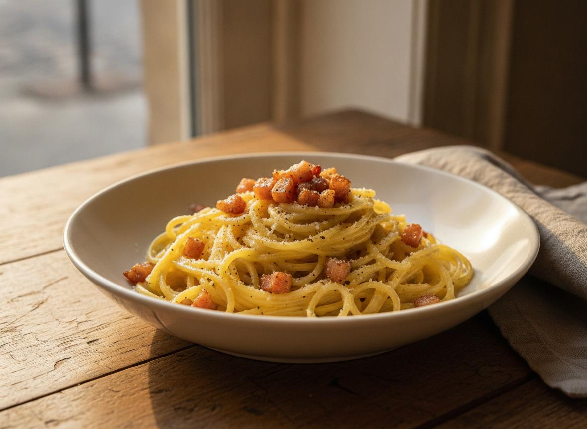 Spaghetti alla carbonara lautasella Roomassa