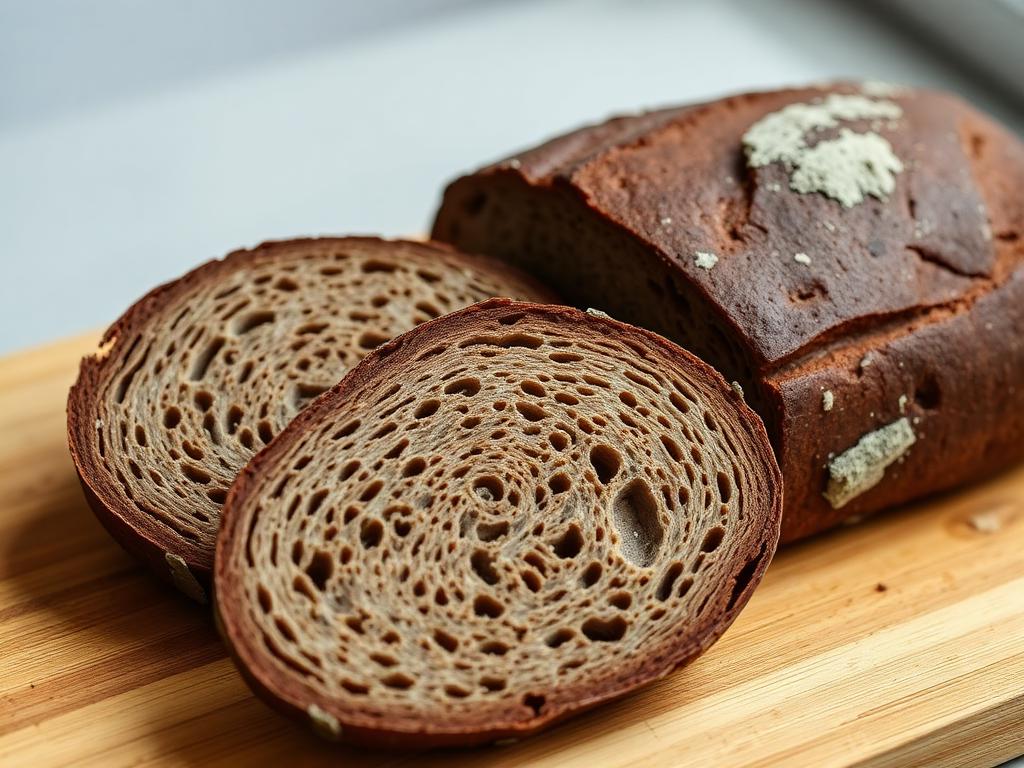 Tumma ruisleipä viipaloituna puisella leikkuulaudalla