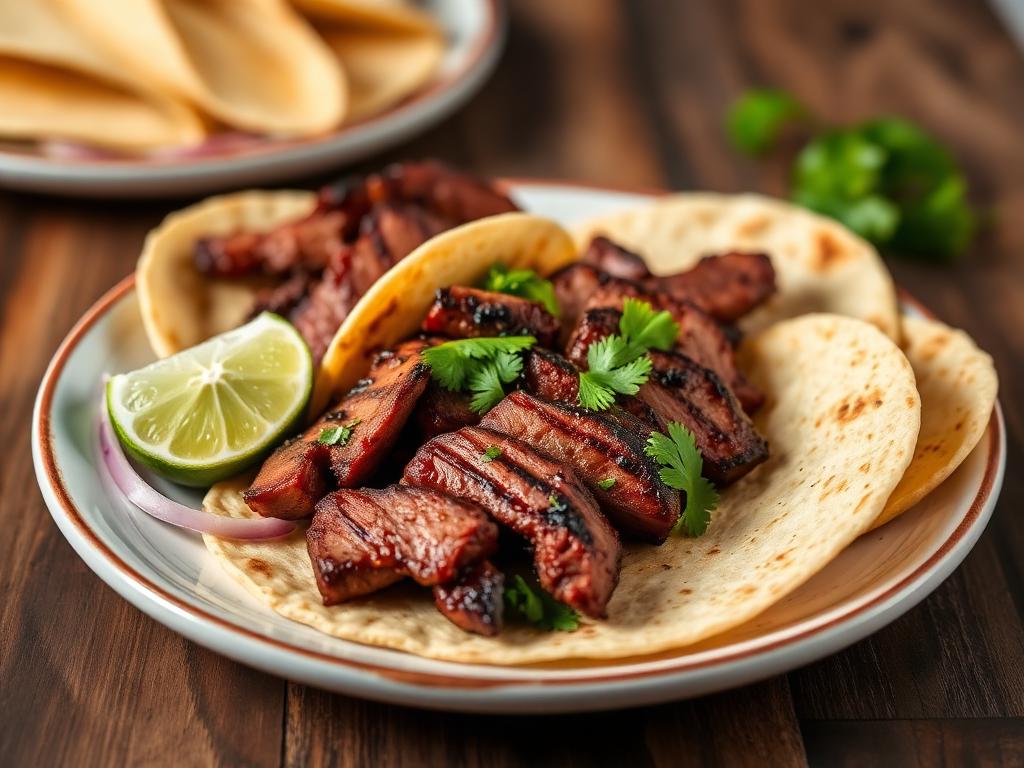 Pilkottua grillattua naudanlihaa lautasella limetin kanssa