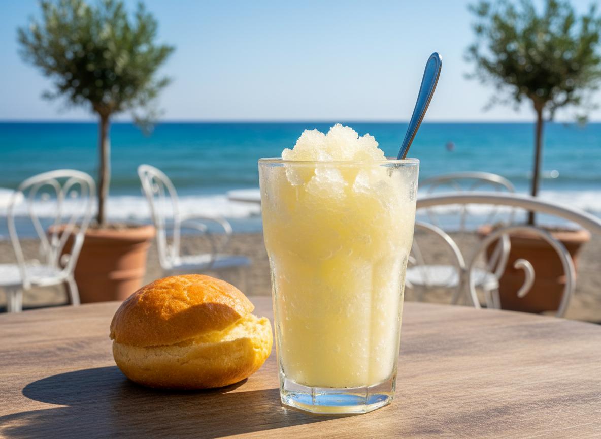 Granita con brioche - jääherkku pullan kera