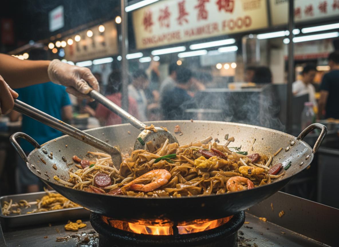 Char kway teow - paistettuja riisinuudeleita