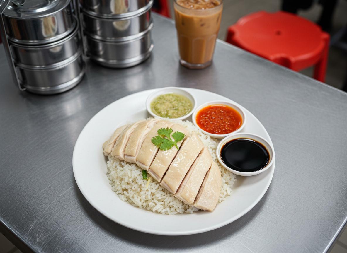 Hainanese chicken rice - haudutettua kanaa riisin kera