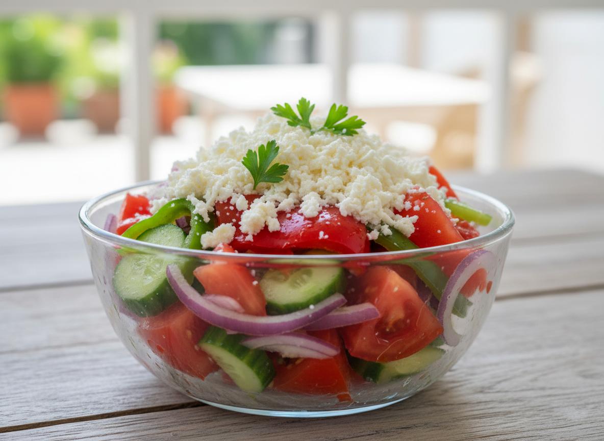 Shopska salad - bulgarialainen juustosalaatti