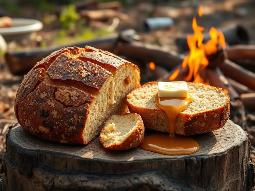 Pyöreä rustiikkinen leipä leikattuna voin kanssa