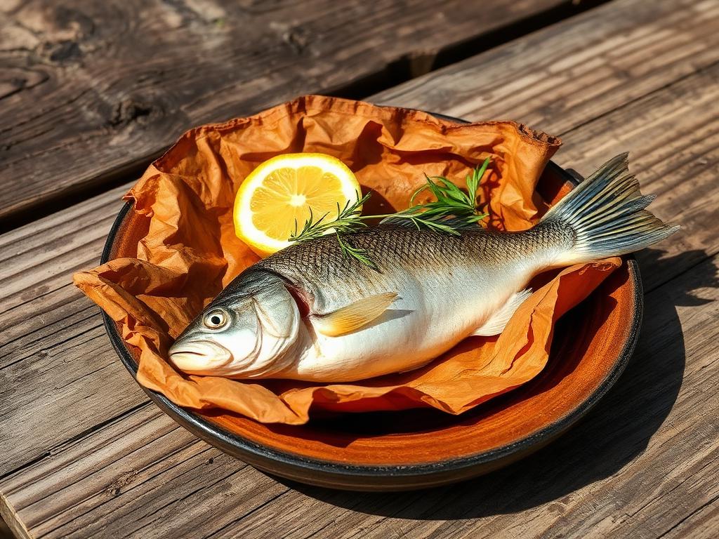 Kalafile puunkuoreen käärittynä hiilloksen äärellä