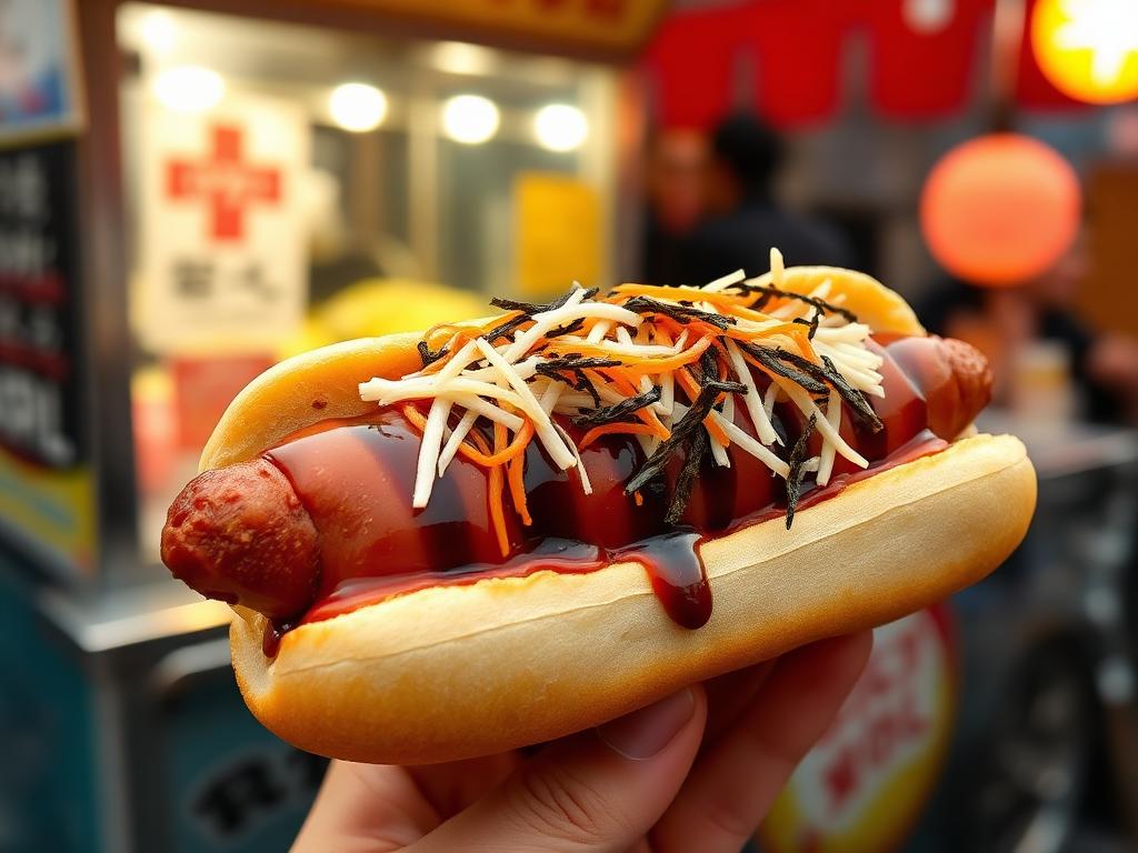 Hodari japanilaisilla mausteilla ja merilevällä katukojun edessä
