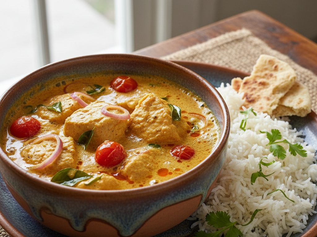 Kalacurry kookosmaidossa riisin vieressä