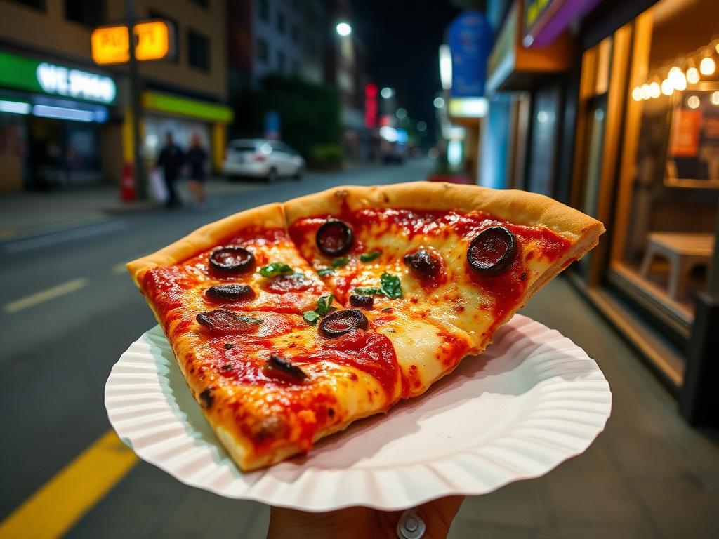 Erittäin suuri pizzaviipale paperilautasella